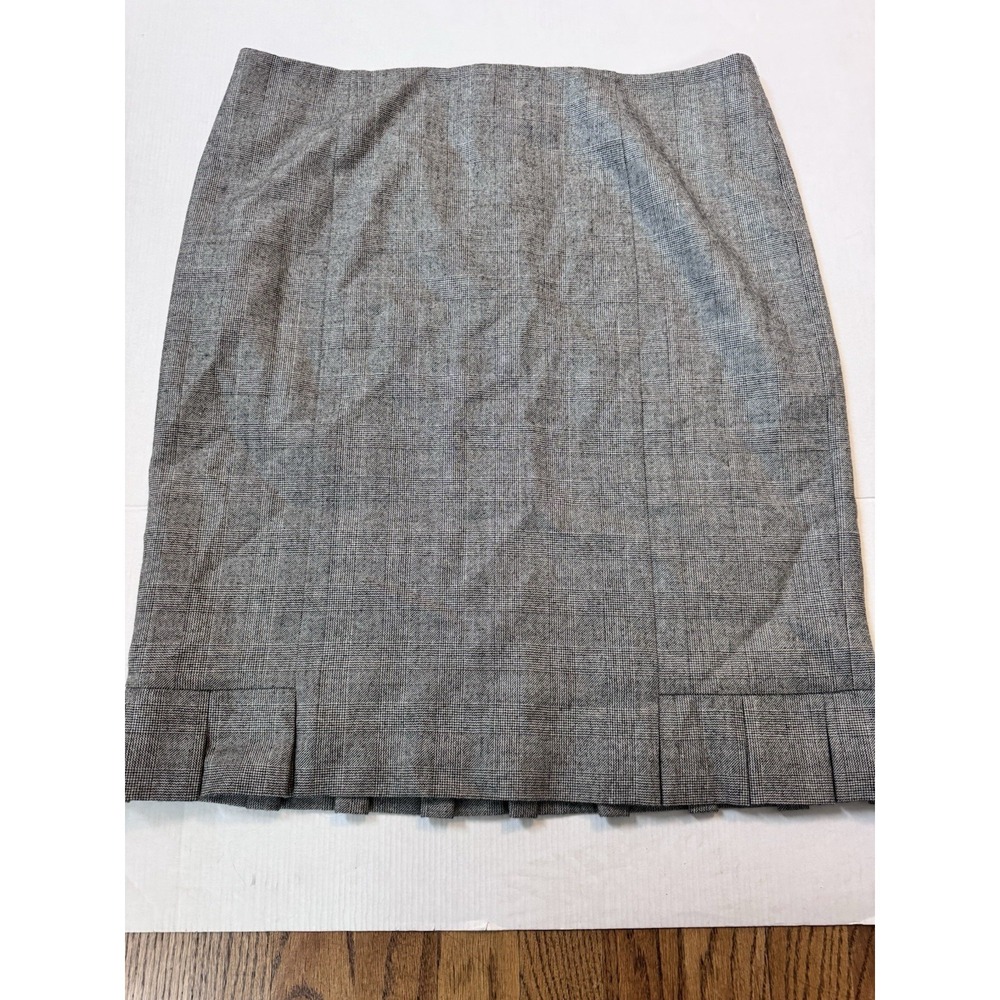 Talbots Gray Glen Plaid 100% Wool Pleated Hem Pencil Skirt Womens 16 Office Wear